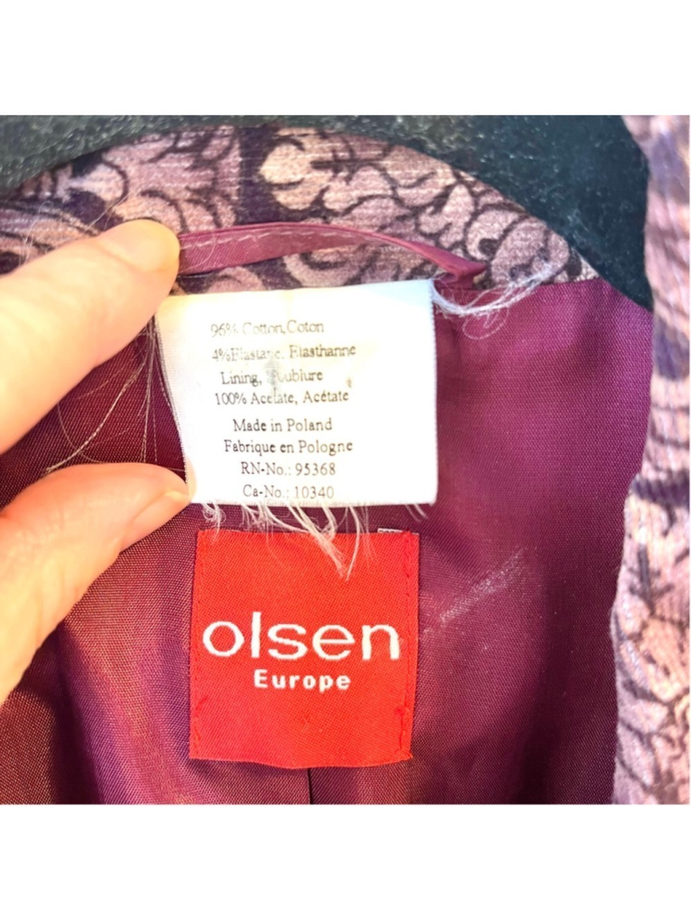 Olsen Europe Plum Purple Velvet Floral Baroque Blazer Jacket Vintage Y2K Size 12 - Picture 12 of 14